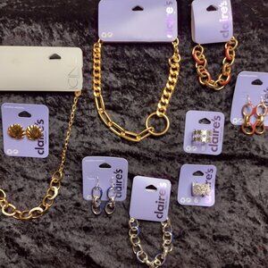 New Claires Icing Chunky Chain Link Collar Choker Necklace Rings‎ Earrings Set